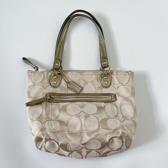 Vintage Coach Bag Poppy Signature C Logo Glam Tote 23261 Gold Tan Handbag Bag - Picture 1 of 16